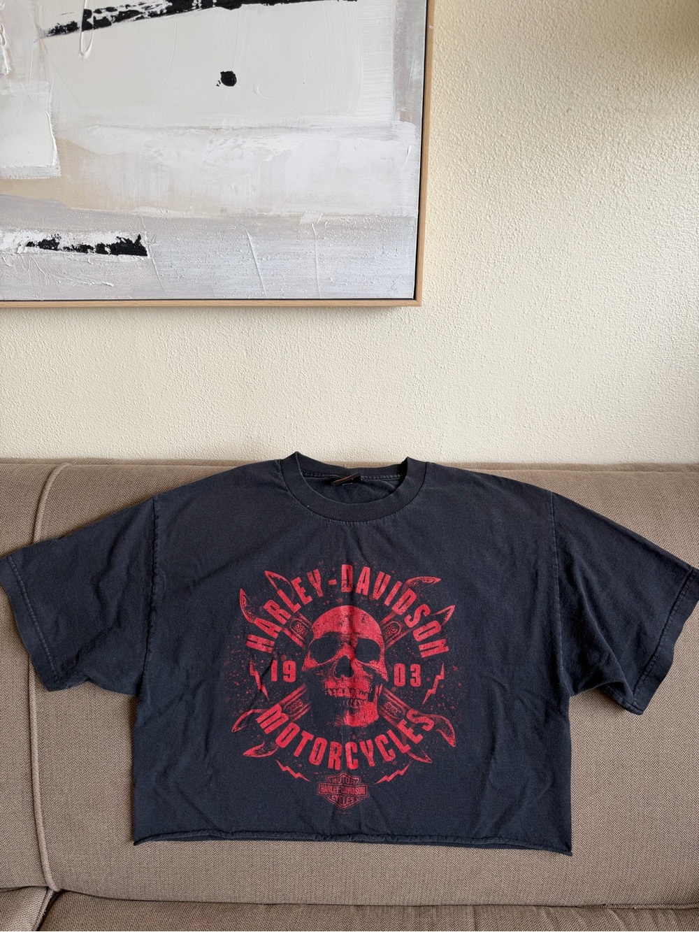 Harley-Davidson Black Cropped Tee with Red Skull Graphic